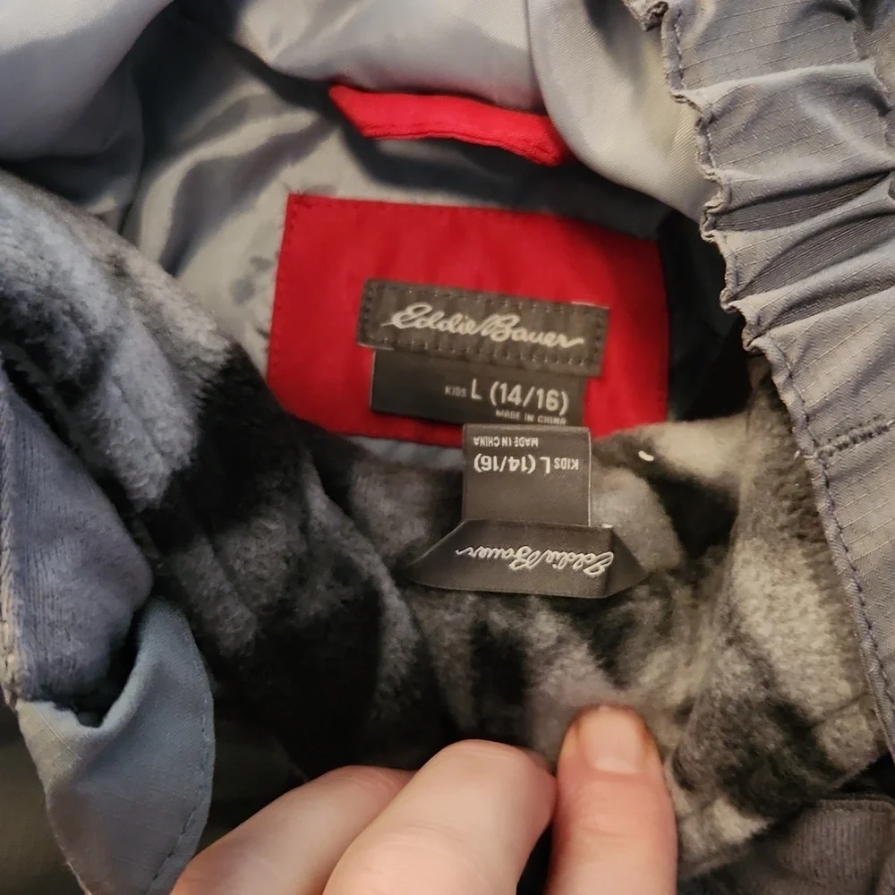Eddie Bauer Boys Red and Gray coat Wth Removable Fleece Lining Size Large 14/16